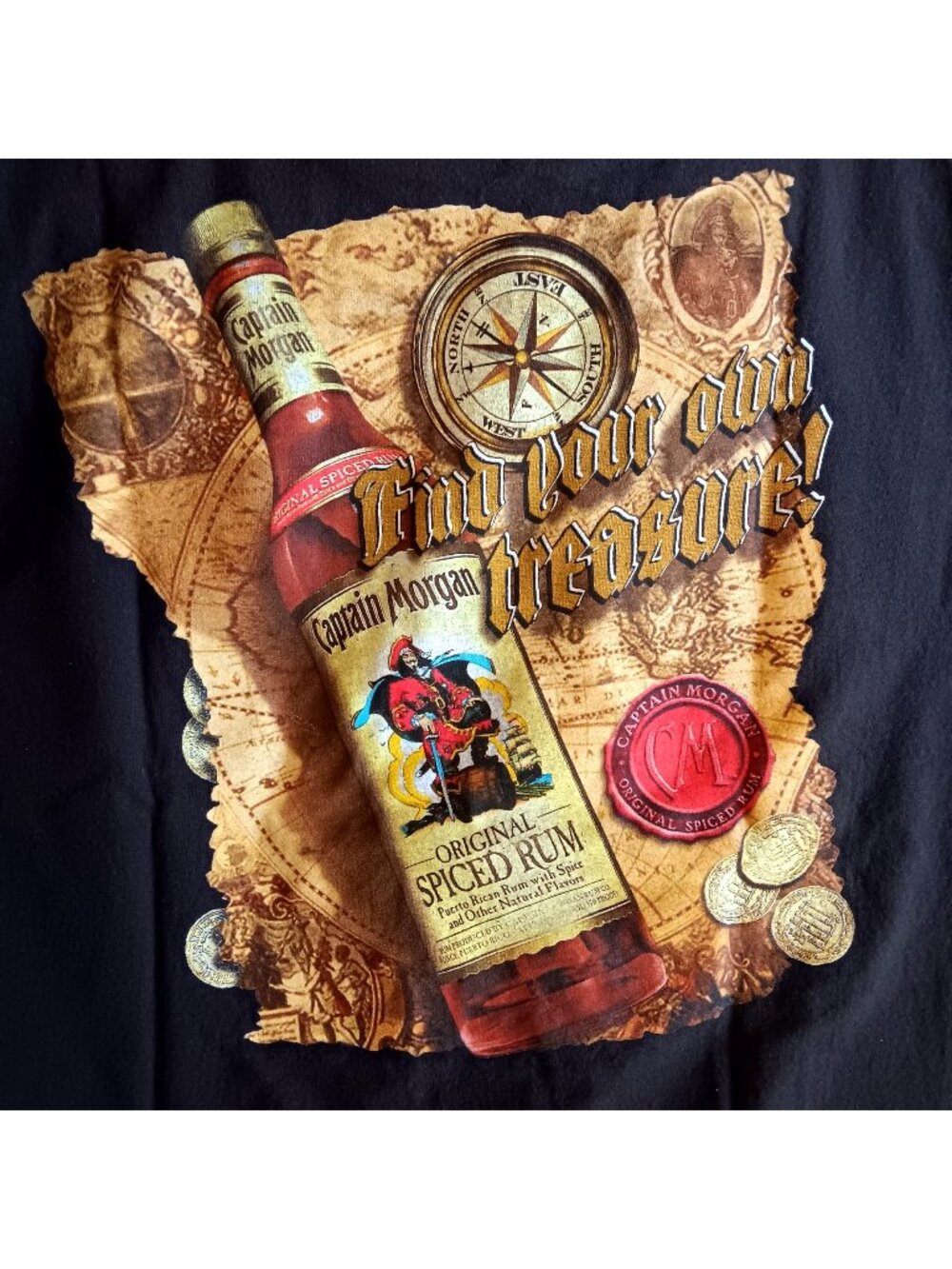 Large True Vintage T-shirt Captain Morgan Treasure Map Coins Spiced Rum 1990's
